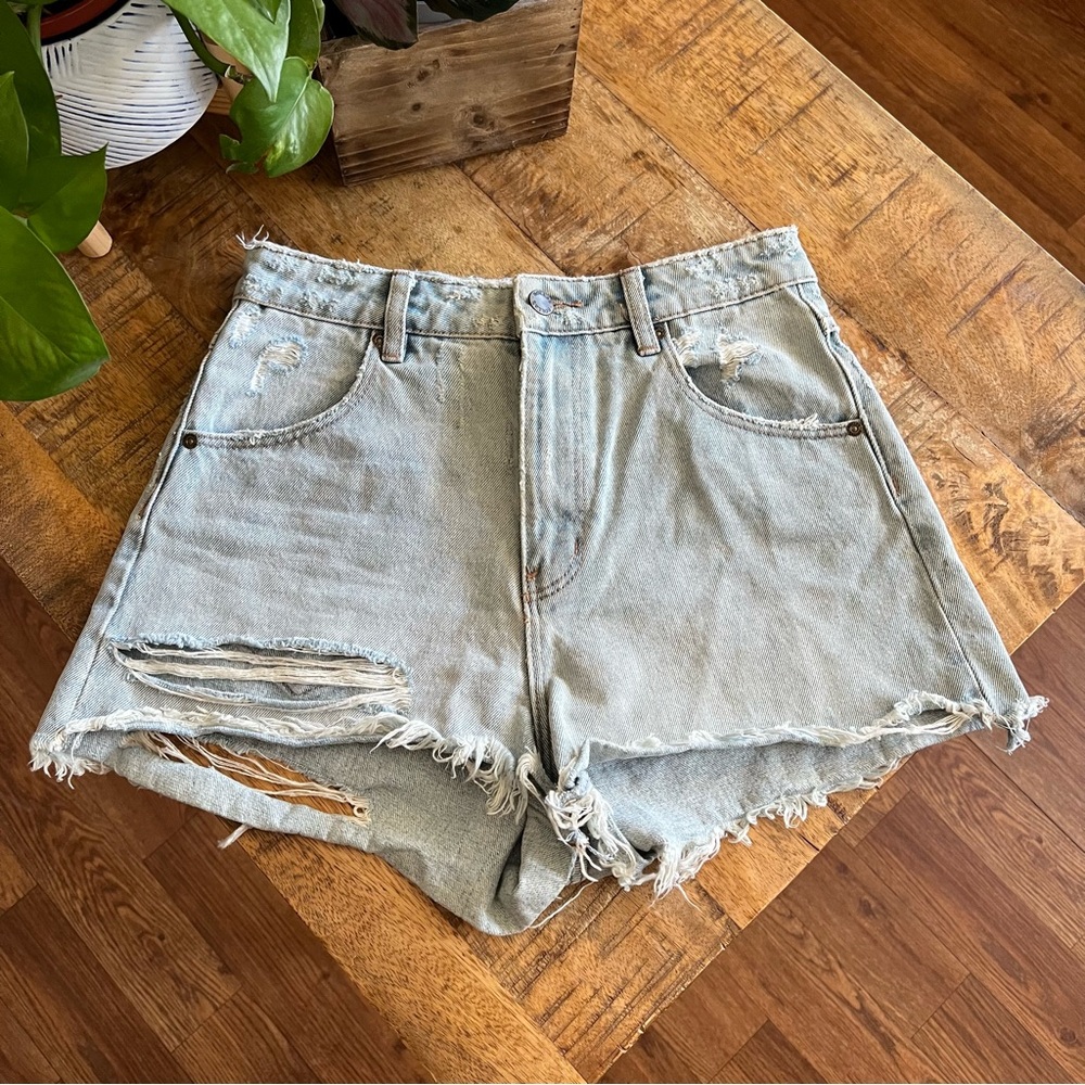 Rollas Denim Shorts Womens Size 26 Dusters High Rise Slim Light Wash Distressed